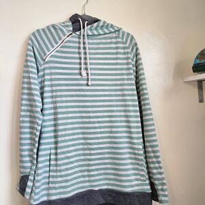 Striped Green and Gray Women's Hoodie